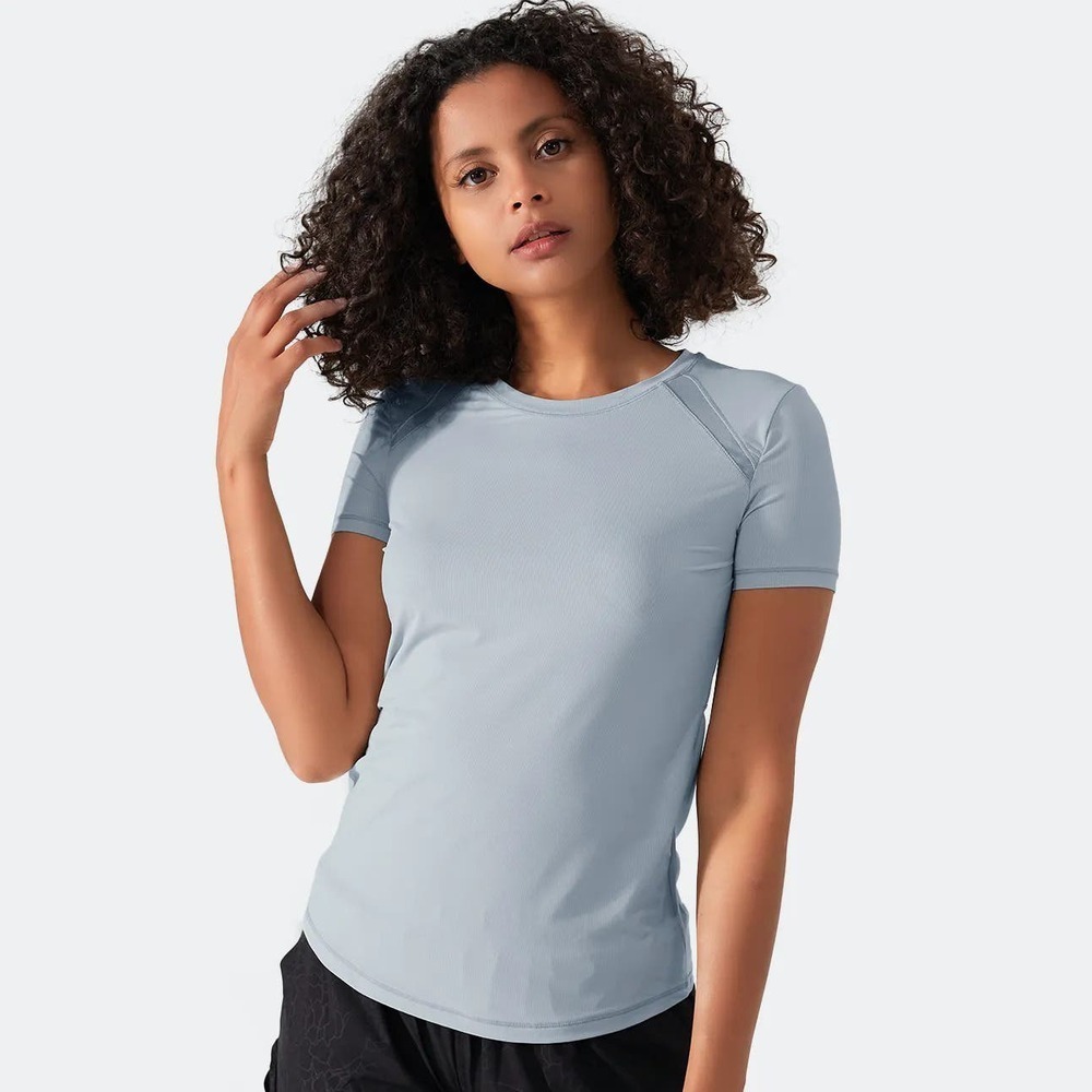 Halara Womens Short Sleeve Contrast Mesh Cut Out Sports Top Size S Blue NWT